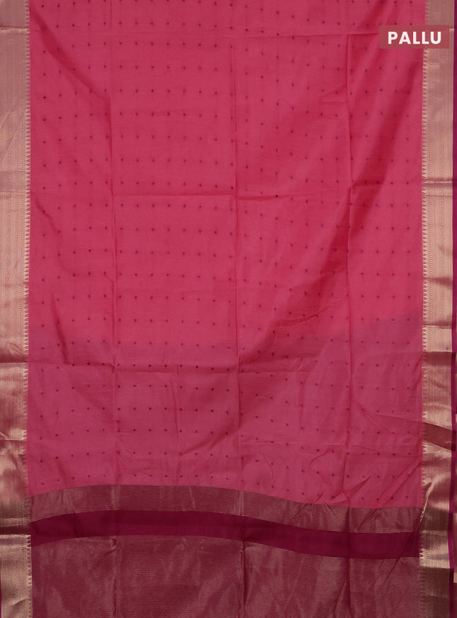 Semi dupion saree light pink and purple with allover thread woven buttas and zari woven border