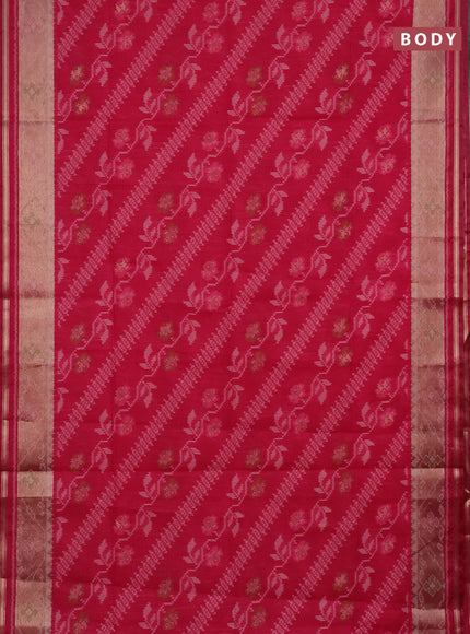 Semi dupion saree dark peach and maroon with allover thread woven ikat weaves and zari woven border