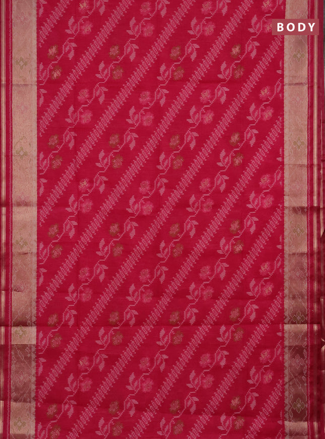 Semi dupion saree dark peach and maroon with allover thread woven ikat weaves and zari woven border