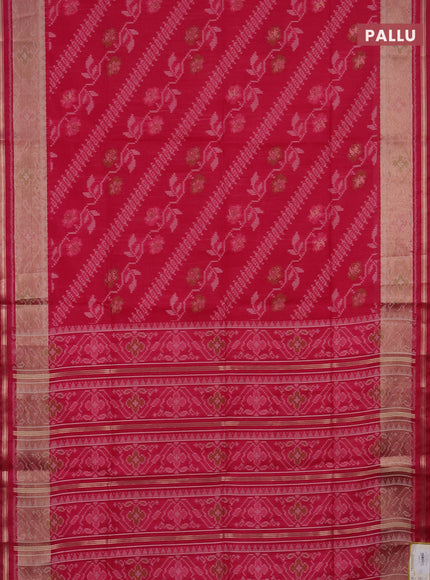 Semi dupion saree dark peach and maroon with allover thread woven ikat weaves and zari woven border