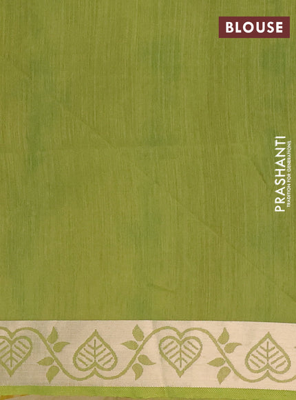 Semi dupion saree mustard yellow and light green with allover thread woven ikat weaves and zari woven border