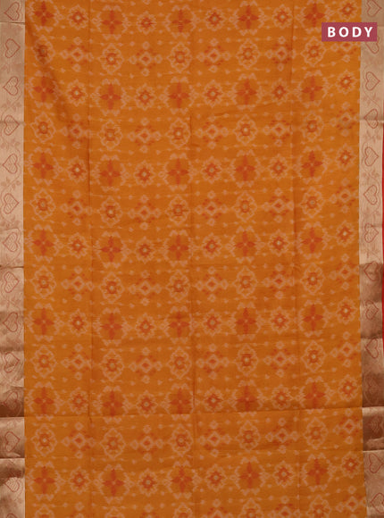 Semi dupion saree mango yellow and red with allover thread woven ikat weaves and zari woven border
