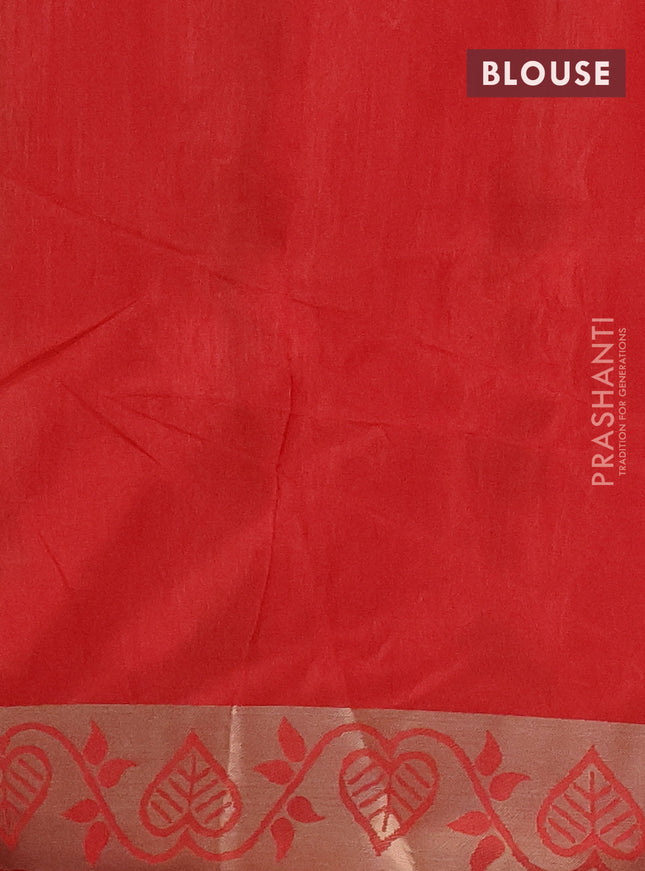 Semi dupion saree mango yellow and red with allover thread woven ikat weaves and zari woven border