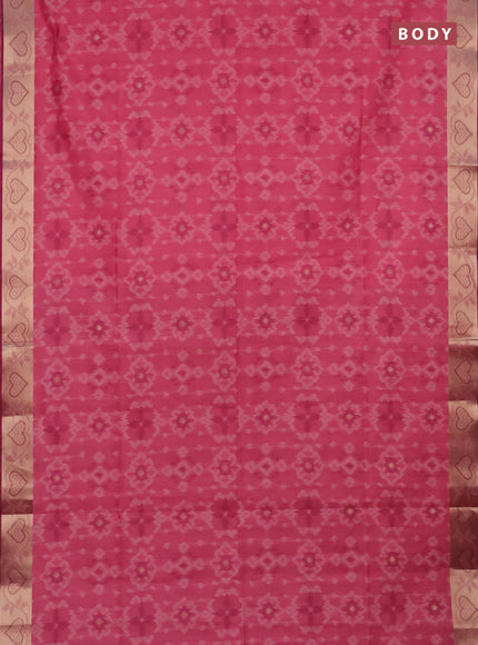 Semi dupion saree light pink and purple with allover thread woven ikat weaves and zari woven border