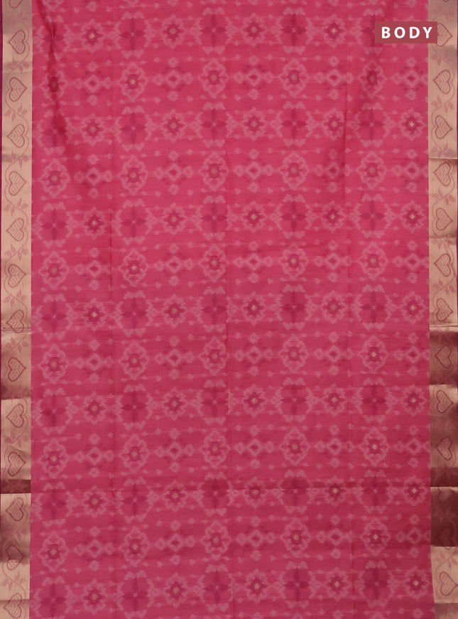 Semi dupion saree light pink and purple with allover thread woven ikat weaves and zari woven border