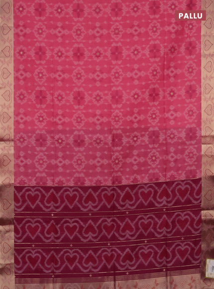 Semi dupion saree light pink and purple with allover thread woven ikat weaves and zari woven border