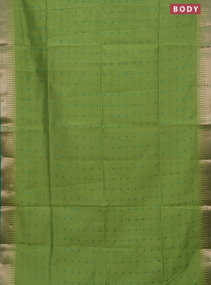 Semi dupion saree light green and green with allover thread woven buttas and temple design zari woven border