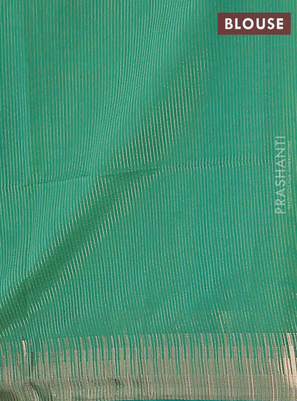 Semi dupion saree light green and green with allover thread woven buttas and temple design zari woven border