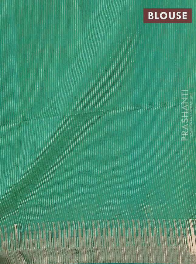Semi dupion saree light green and green with allover thread woven buttas and temple design zari woven border