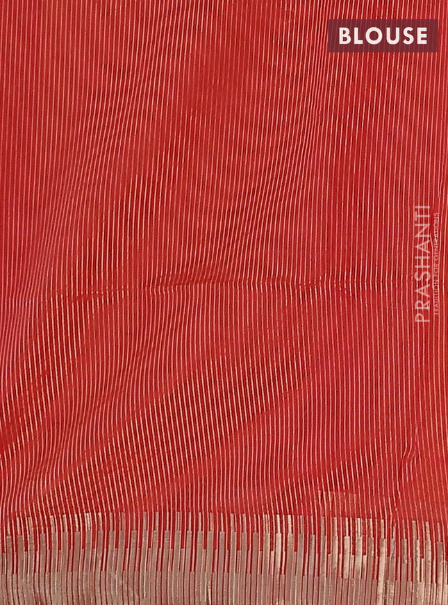 Semi dupion saree mango yellow and red with allover thread woven buttas and temple design zari woven border