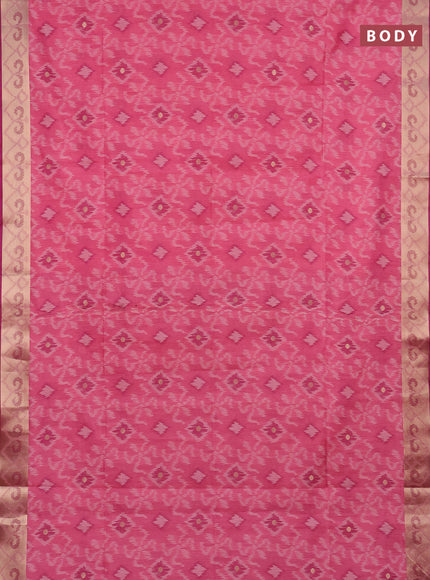 Semi dupion saree light pink and purple with allover thread woven ikat weaves and zari woven border