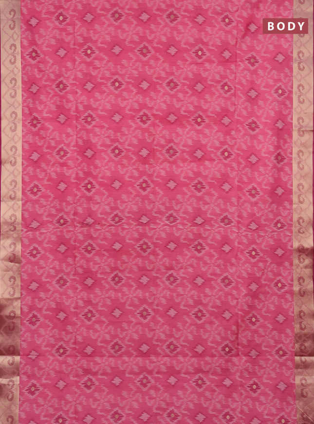 Semi dupion saree light pink and purple with allover thread woven ikat weaves and zari woven border