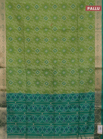 Semi dupion saree light green and green with allover thread woven ikat weaves and zari woven border