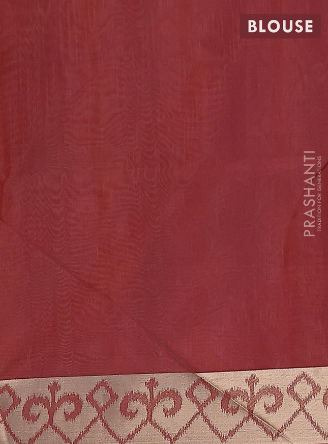 Semi dupion saree beige and maroon with allover thread woven ikat weaves and zari woven border