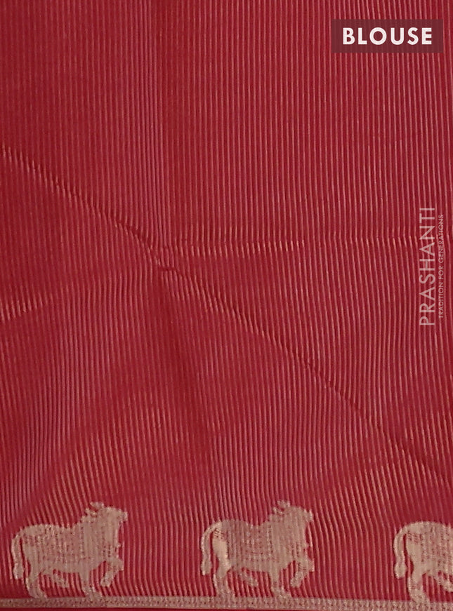 Semi dupion saree peach orange and maroon with allover thread woven buttas and pichwai zari woven butta border