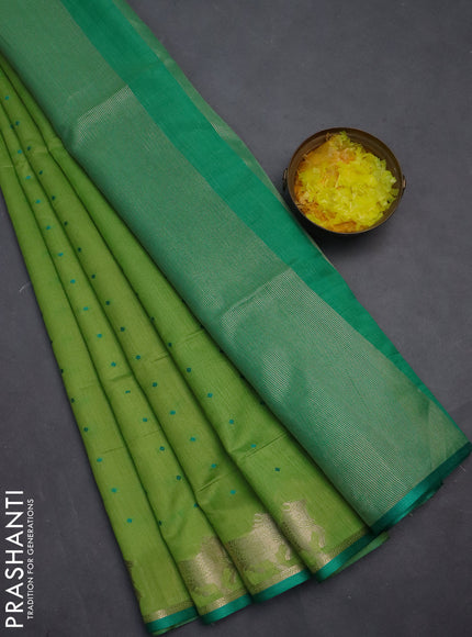 Semi dupion saree light green and teal green with allover thread woven buttas and pichwai zari woven butta border