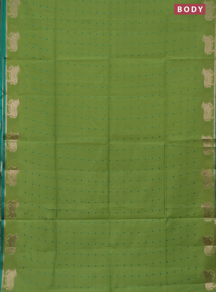 Semi dupion saree light green and teal green with allover thread woven buttas and pichwai zari woven butta border