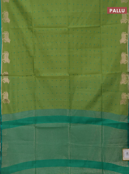 Semi dupion saree light green and teal green with allover thread woven buttas and pichwai zari woven butta border