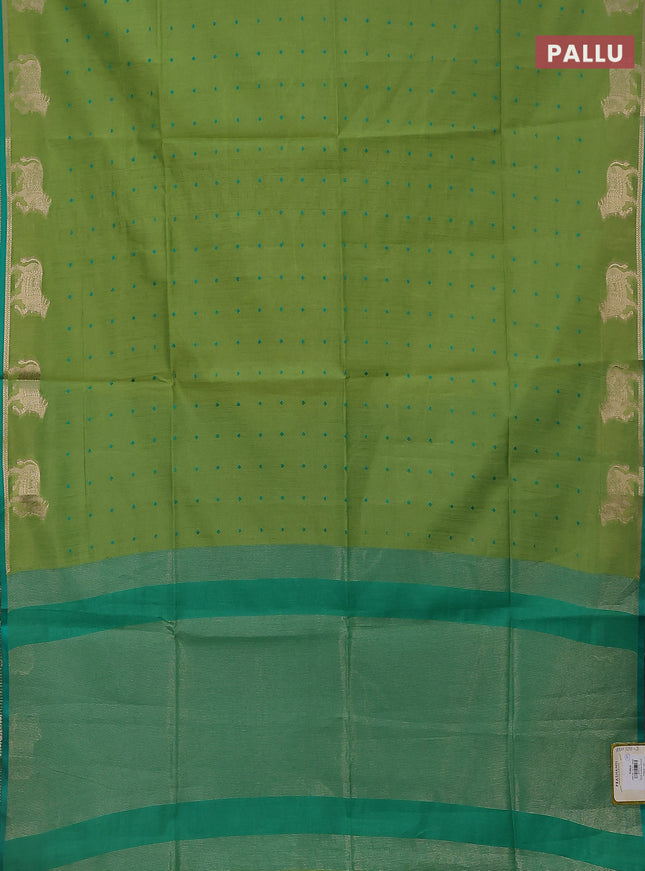 Semi dupion saree light green and teal green with allover thread woven buttas and pichwai zari woven butta border