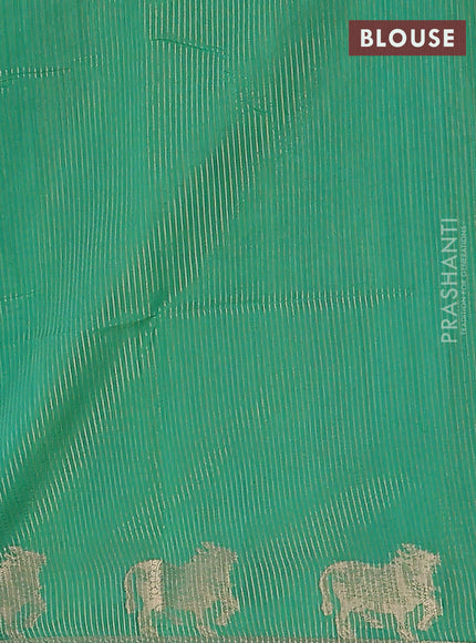 Semi dupion saree light green and teal green with allover thread woven buttas and pichwai zari woven butta border