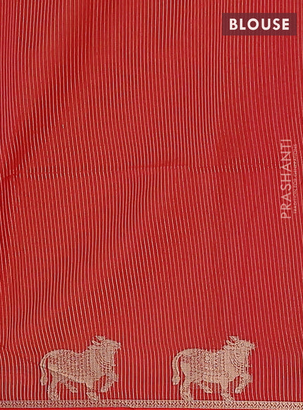 Semi dupion saree mango yellow and red with allover thread woven buttas and pichwai zari woven butta border