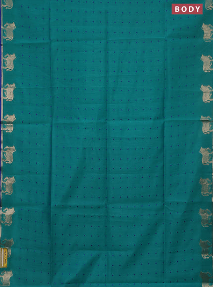 Semi dupion saree teal green and blue with allover thread woven buttas and pichwai zari woven butta border
