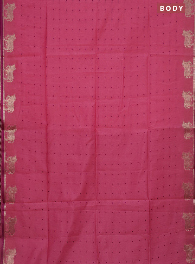 Semi dupion saree light pink and purple with allover thread woven buttas and pichwai zari woven butta border