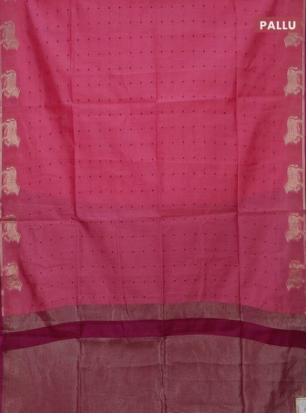 Semi dupion saree light pink and purple with allover thread woven buttas and pichwai zari woven butta border