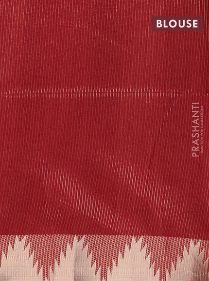 Semi dupion saree dark peach and maroon with allover thread woven buttas and temple design zari woven border