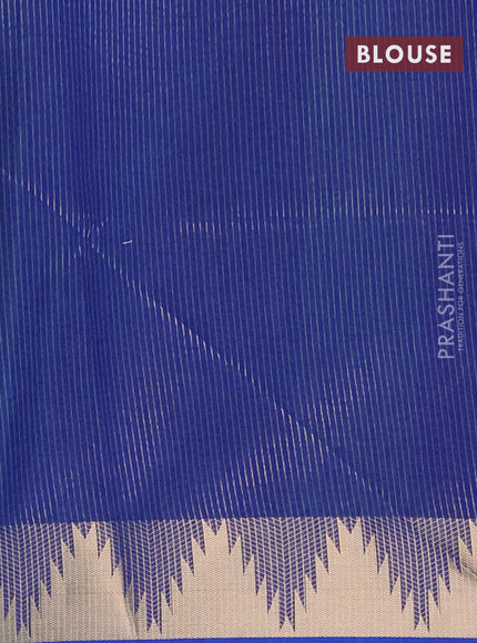 Semi dupion saree teal green and blue with allover thread woven buttas and temple design zari woven border