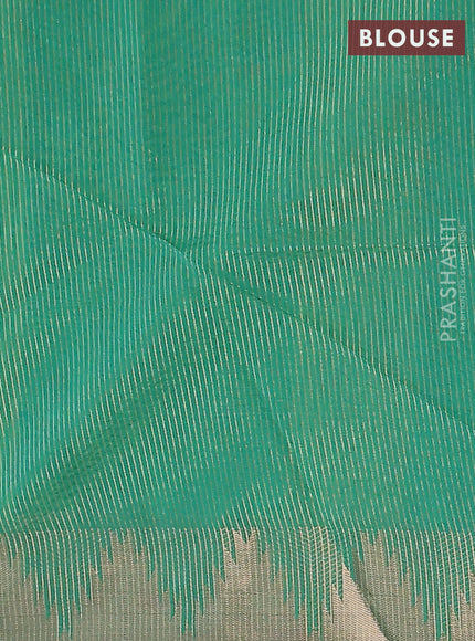 Semi dupion saree light green and green with allover thread woven buttas and temple design zari woven border