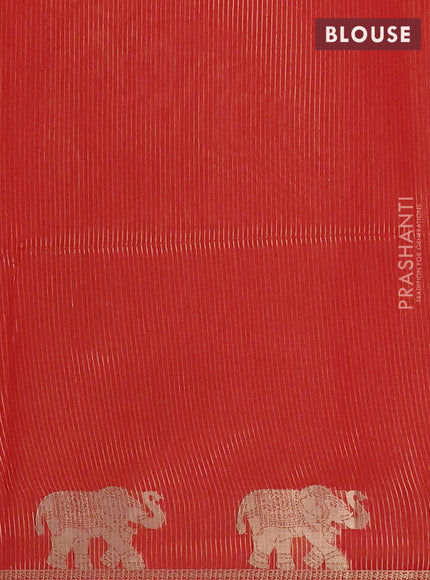 Semi dupion saree mango yellow and red with thread woven buttas and elephant zari woven butta border