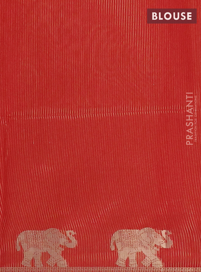 Semi dupion saree mango yellow and red with thread woven buttas and elephant zari woven butta border