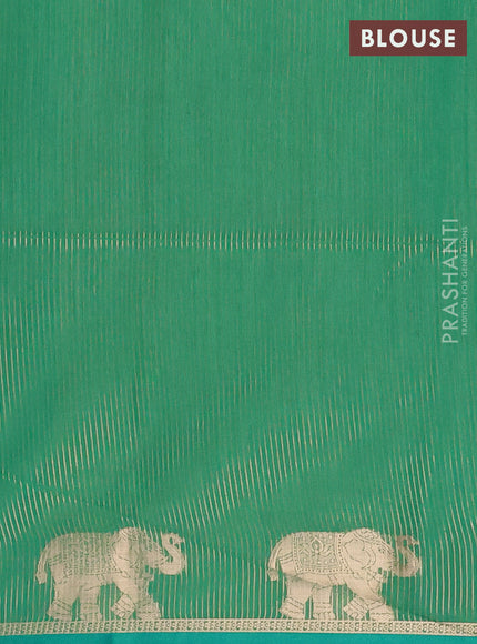 Semi dupion saree light green and teal green with thread woven buttas and elephant zari woven butta border