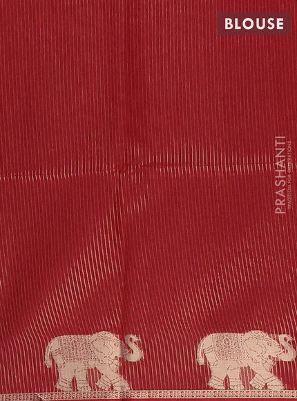 Semi dupion saree dark peach and maroon with thread woven buttas and elephant zari woven butta border