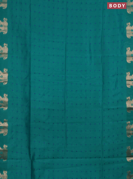 Semi dupion saree teal green and blue with thread woven buttas and elephant zari woven butta border