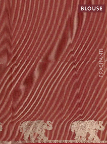 Semi dupion saree beige and maroon with thread woven buttas and elephant zari woven butta border