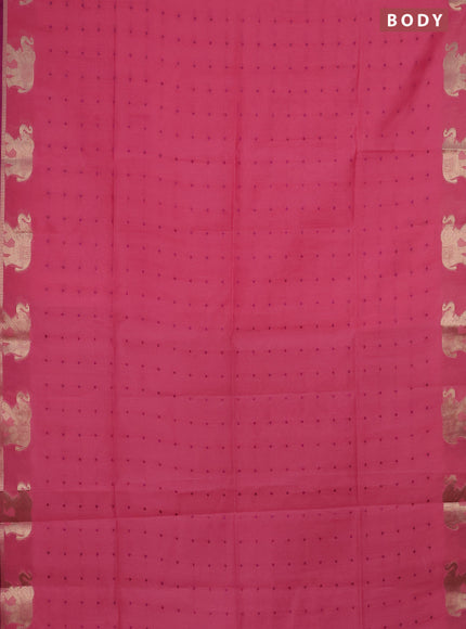 Semi dupion saree light pink and purple with thread woven buttas and elephant zari woven butta border