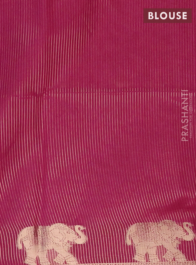 Semi dupion saree light pink and purple with thread woven buttas and elephant zari woven butta border