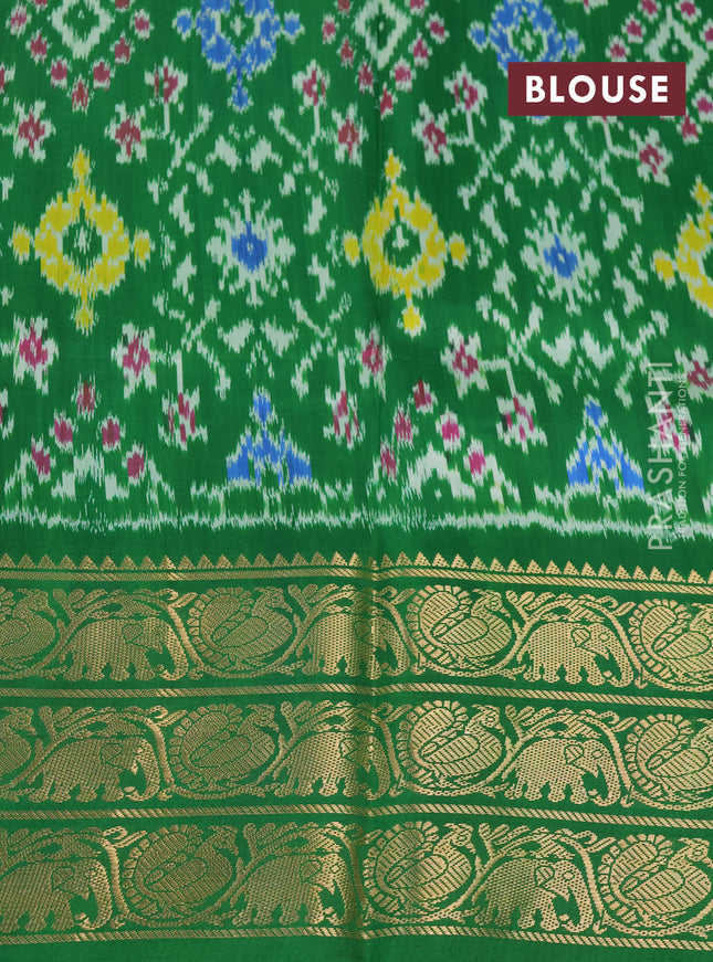 Pochampally silk saree mustard shade and green with allover floral digital prints and temple design zari woven border