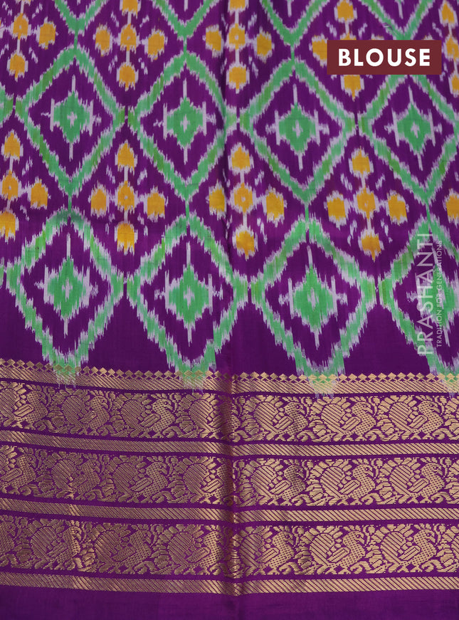 Pochampally silk saree lavender and violet with allover floral digital prints and temple design annam zari woven border