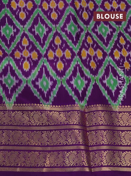 Pochampally silk saree pista green and violet with allover floral digital prints and temple design annam zari woven border