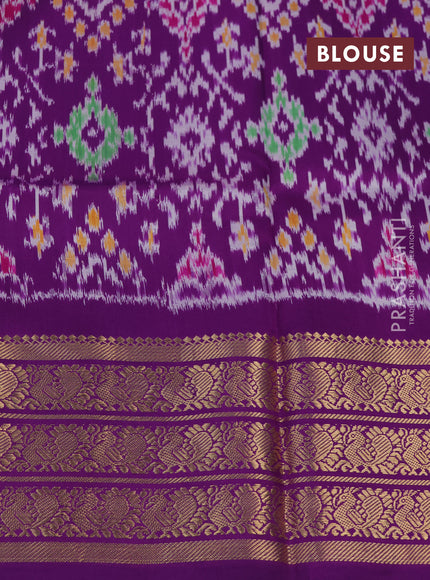 Pochampally silk saree pastel blue and purple with allover floral digital prints and temple design annam zari woven border