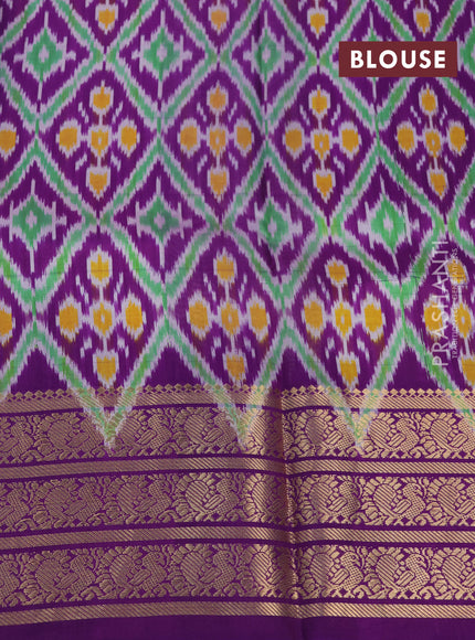 Pochampally silk saree sandal and violet with allover floral digital prints and temple design annam zari woven border