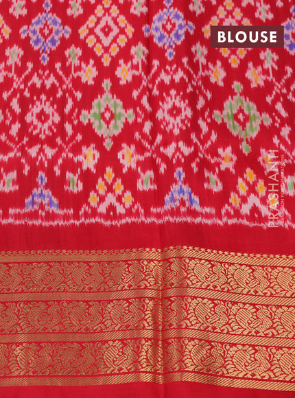 Pochampally silk saree mauve pink and red with allover floral digital prints and temple design annam zari woven border