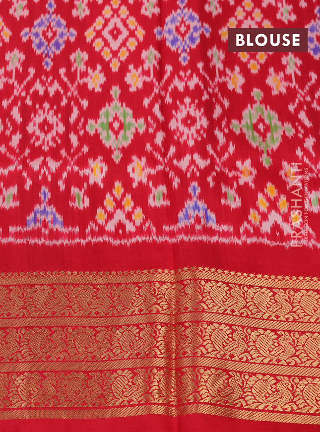 Pochampally silk saree mauve pink and red with allover floral digital prints and temple design annam zari woven border