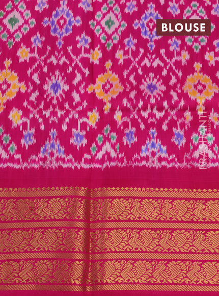 Pochampally silk saree pink with allover floral digital prints and temple design annam zari woven border