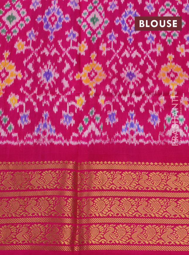 Pochampally silk saree pink with allover floral digital prints and temple design annam zari woven border