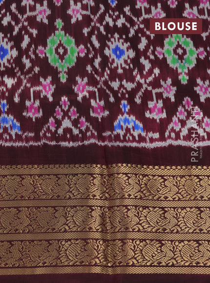 Pochampally silk saree sandal and deep maroon with allover floral digital prints and temple design annam zari woven border