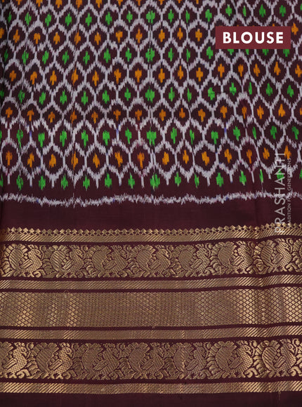 Pochampally silk saree grey and deep maroon with allover floral digital prints and temple design annam zari woven border